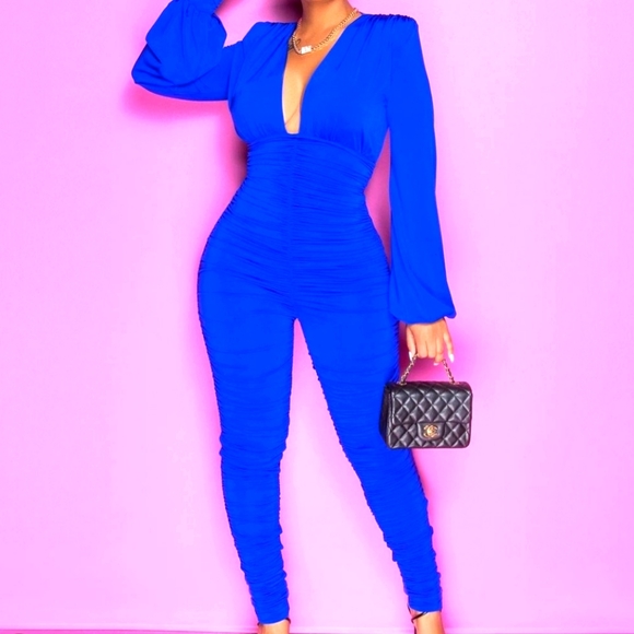 Deep V Jumpsuit - Picture 1 of 3